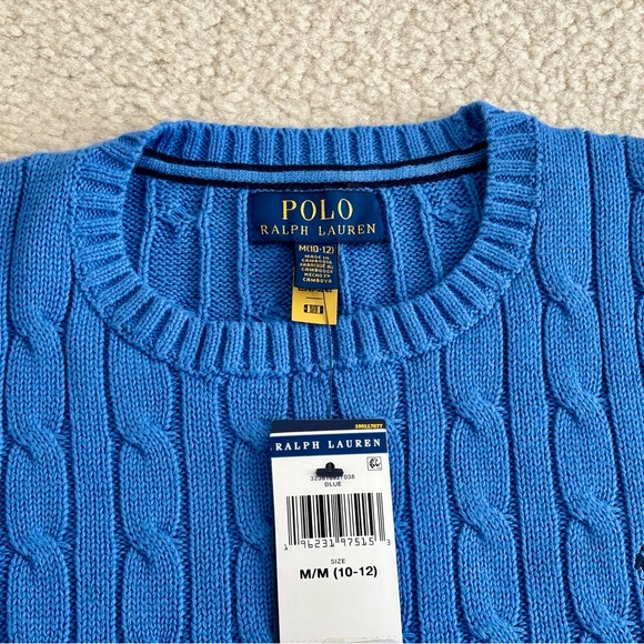 NWT Polo Ralph Lauren Yourh Cable Knit Blue Sweater Size M(10-12) - Picture 6 of 6